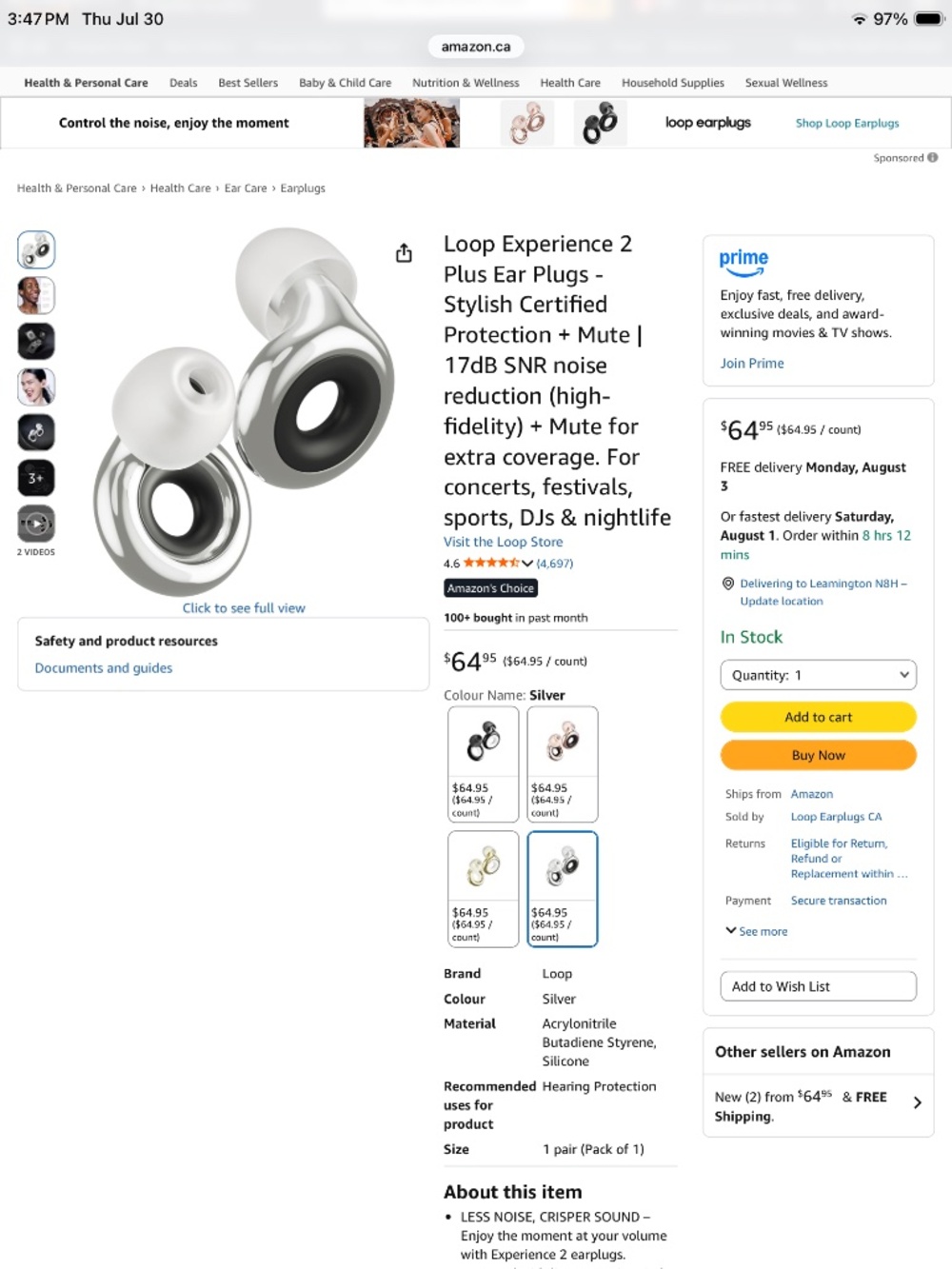 Loop experience 2 plus earplugs